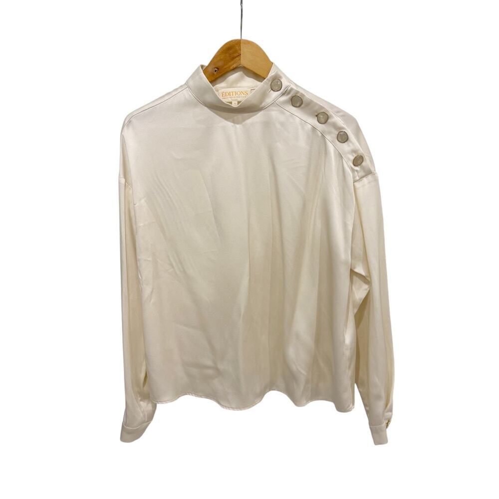 Sezane Ozalee Blouse Cream Women's 36/ 4 High Neck Satin